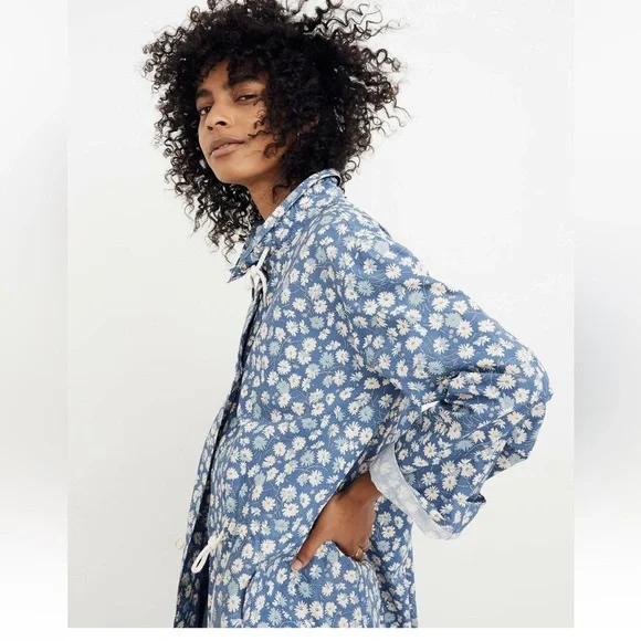 Madewell Womens Flattering Ruffle-Neck Anorak Raincoat French Floral XXL